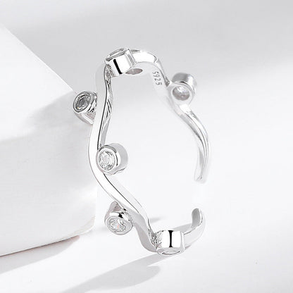 s925 Sterling Silver Diamond Wave Ring Open women