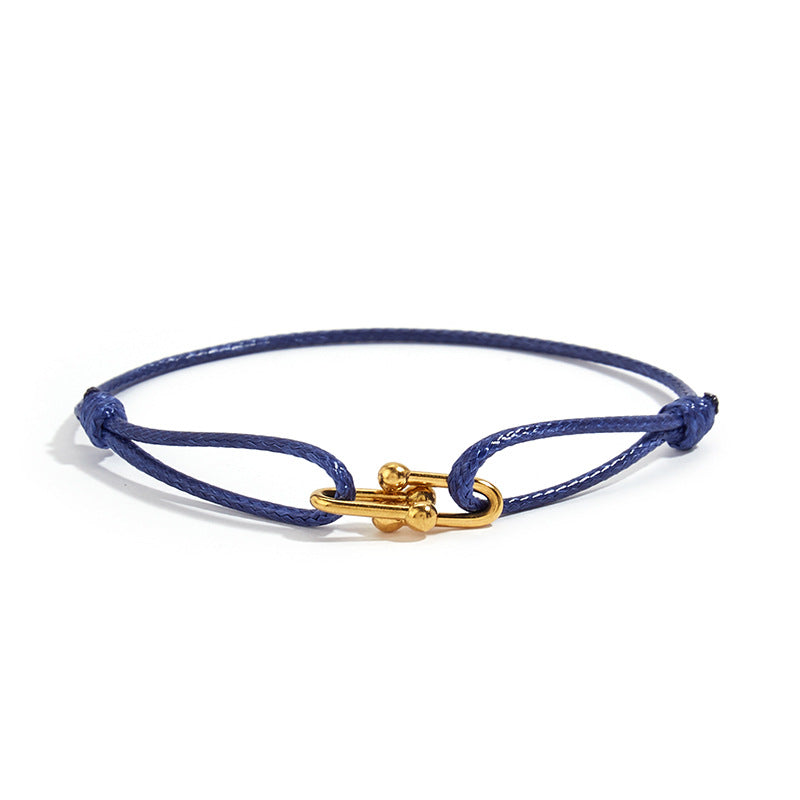 Hand-Woven Rope Bracelet with Horseshoe Clasp