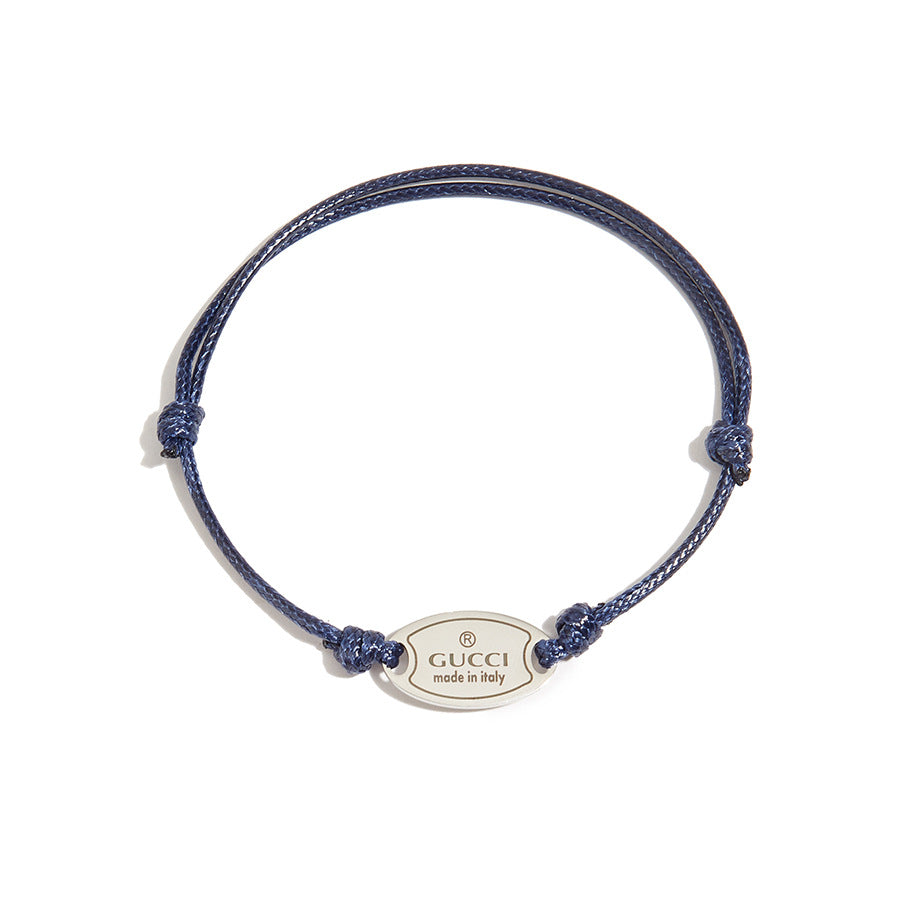 Minimalist Oval Stainless Steel Tag Woven Bracelet