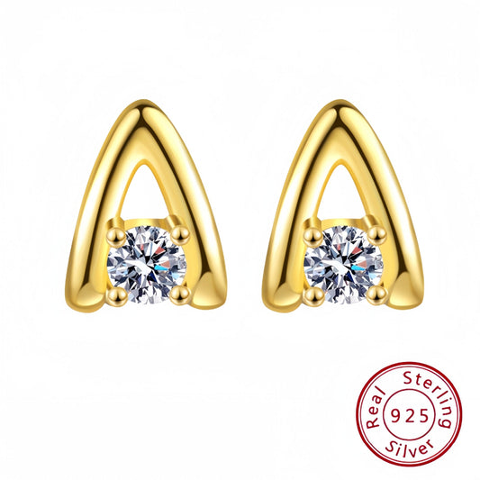 925 Silver Letter A Earrings - Fashionable Diamond Studs for Daily Commuting