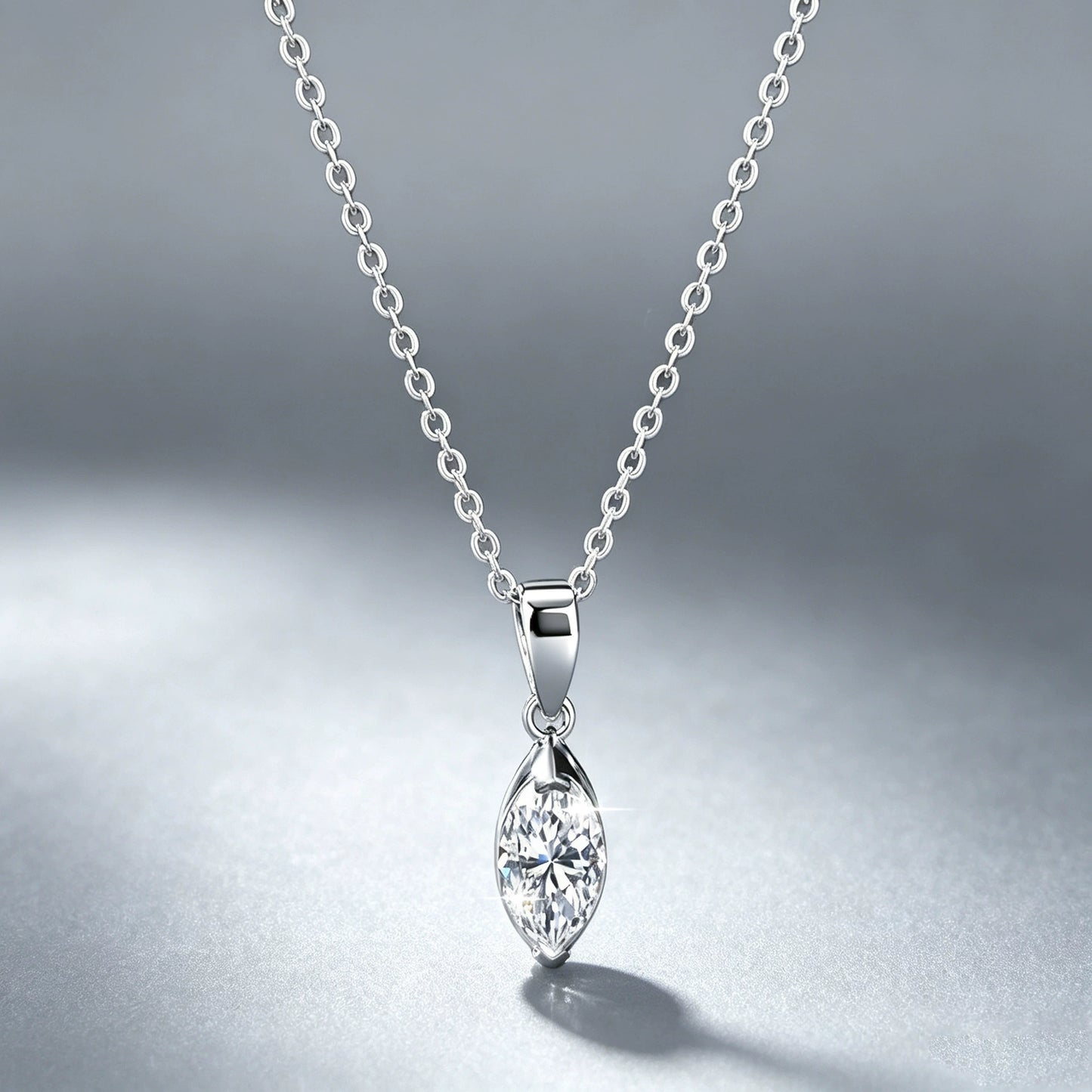 Marquise CZ Solitaire Pendant Necklace - Silver