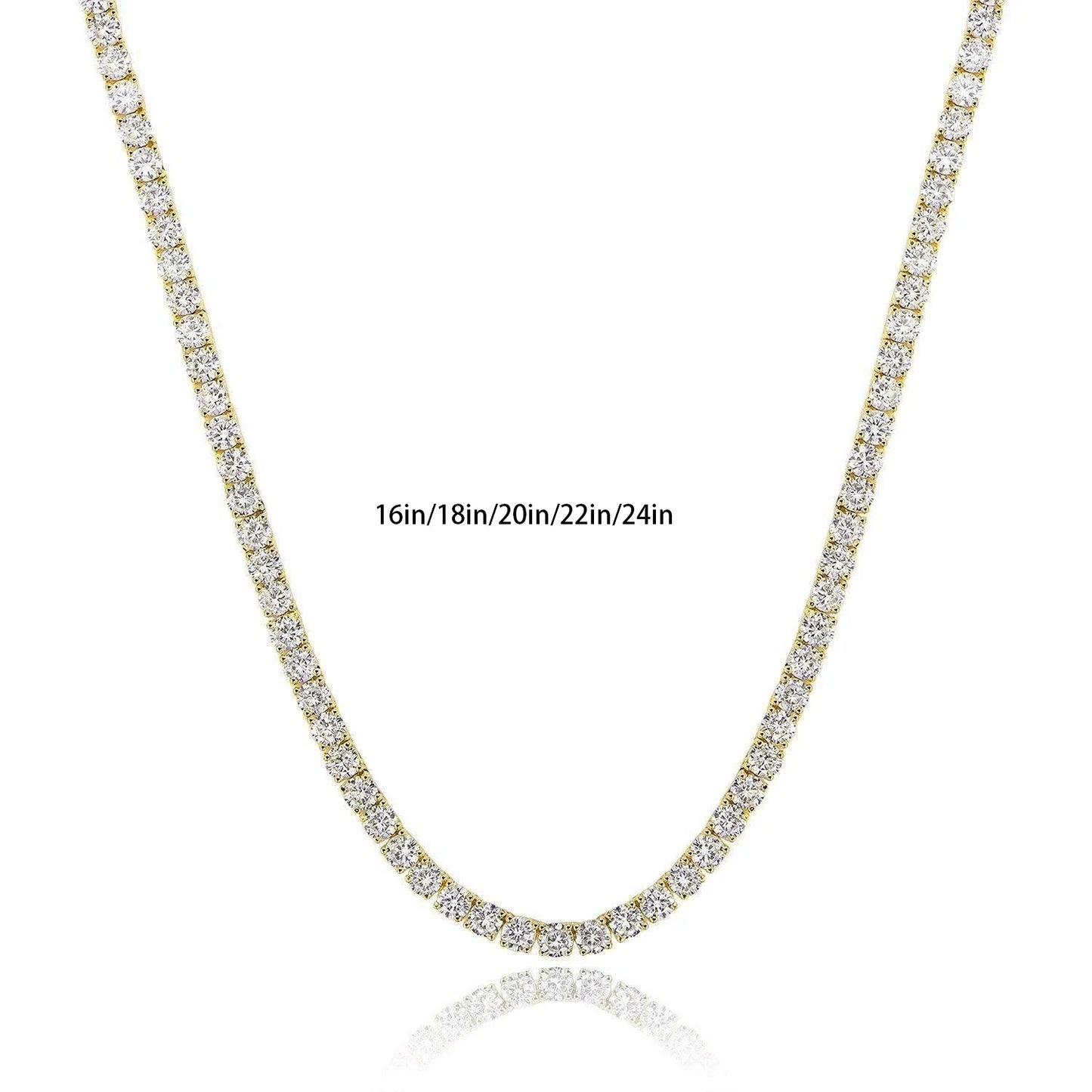 Classic 18K Gold Plated 4-Prong Zircon Tennis Necklace (2mm, 3mm, 4mm, 5mm, 6mm)