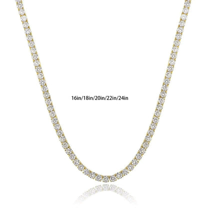 Classic 18K Gold Plated 4-Prong Zircon Tennis Necklace (2mm, 3mm, 4mm, 5mm, 6mm)