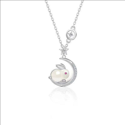 Pearl Bunny Moon & Star Pendant Necklace - Gold