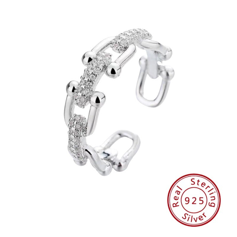925 Sterling Silver Zircon Chain Ring