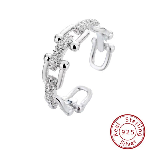 925 Sterling Silver Zircon Chain Ring