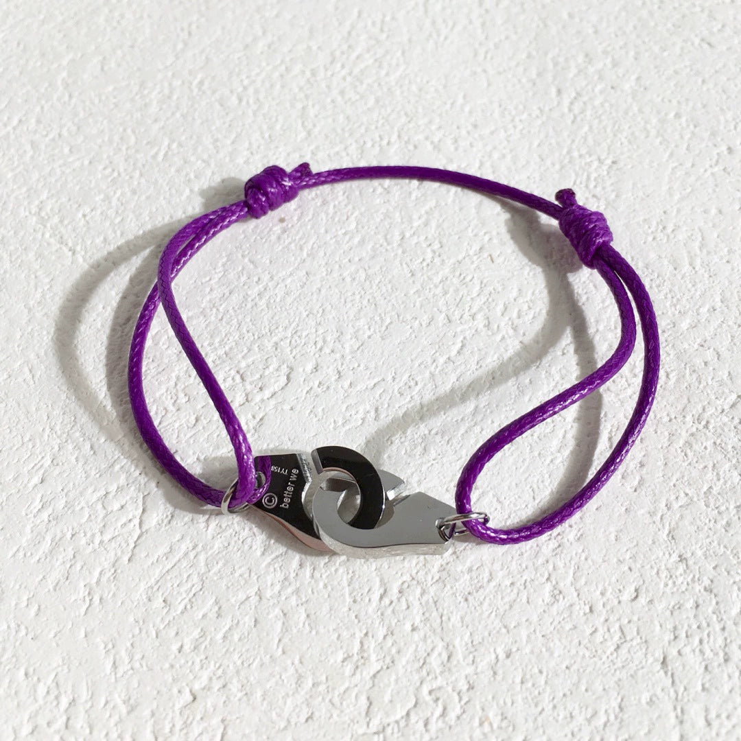 Colorful Braided Waxed Rope Handcuff Bracelet