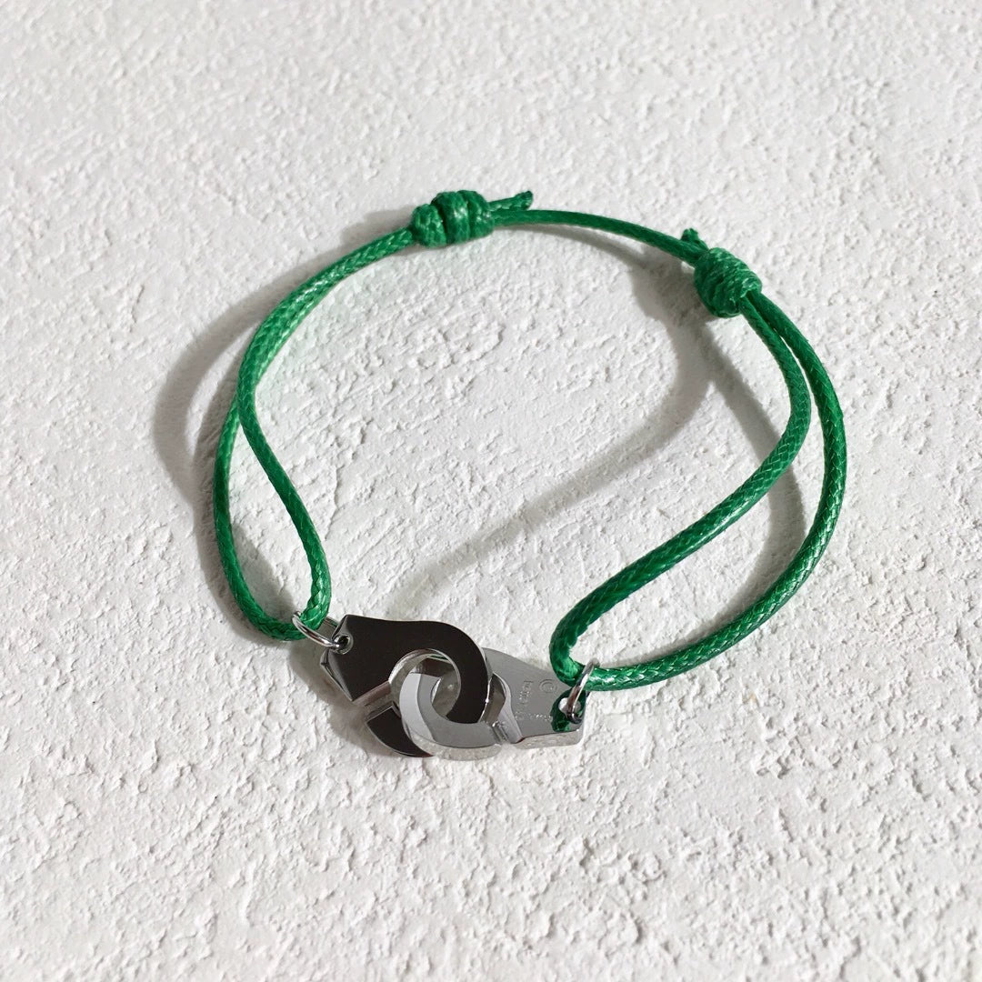 Colorful Braided Waxed Rope Handcuff Bracelet