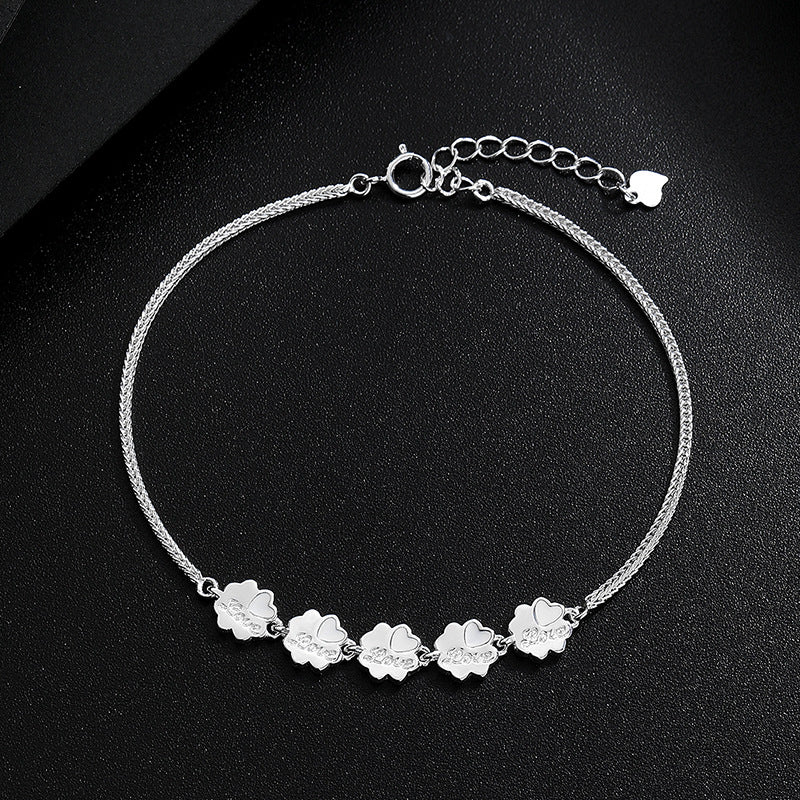 Adjustable 925 Sterling Silver Snake Chain Flower Bracelet