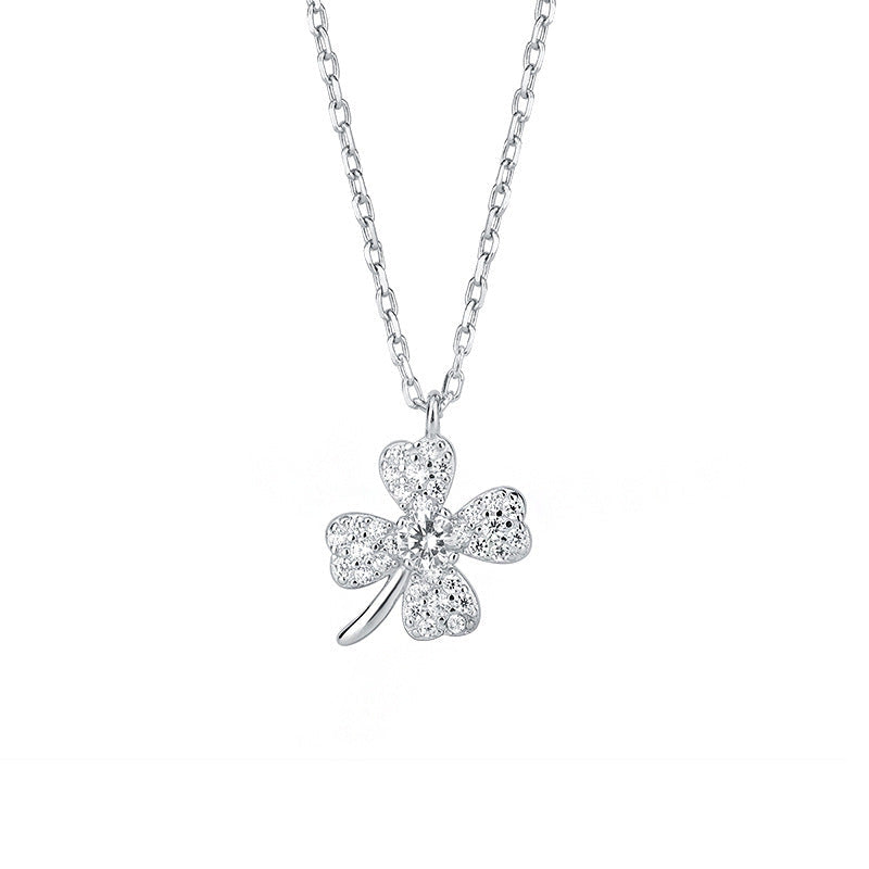 s925 Silver Diamond Four-Leaf Clover Necklace