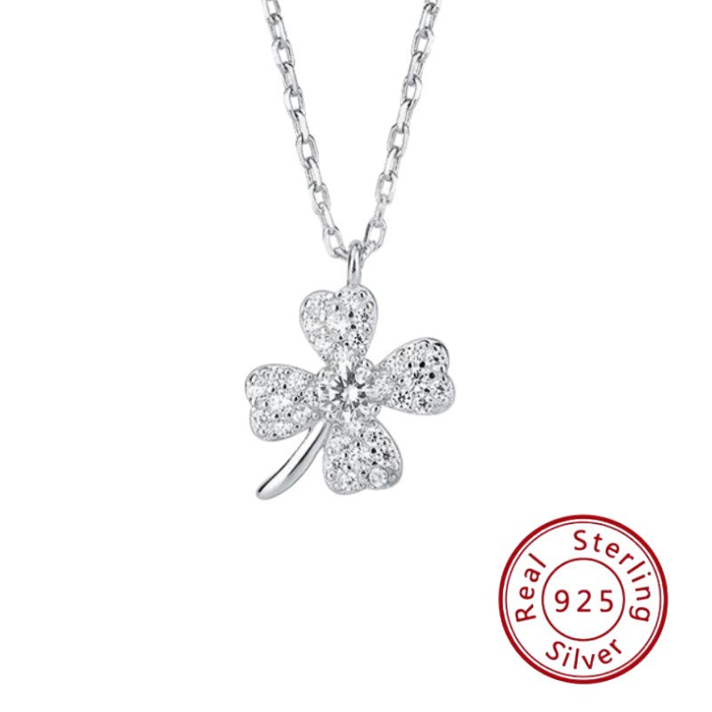 s925 Silver Diamond Four-Leaf Clover Necklace