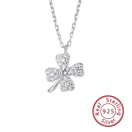 s925 Silver Diamond Four-Leaf Clover Necklace