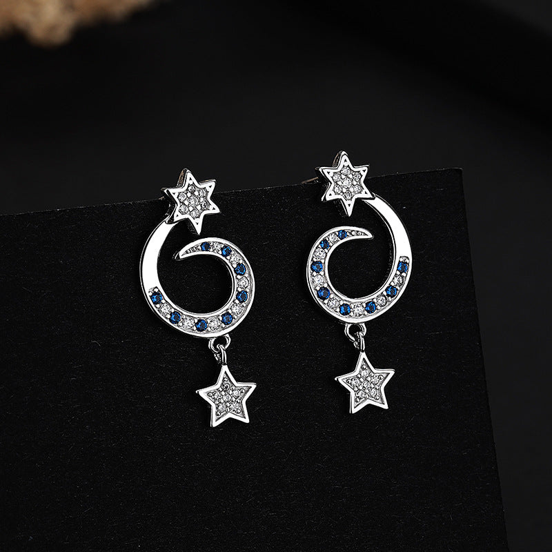 925 sterling silver star and moon earrings women