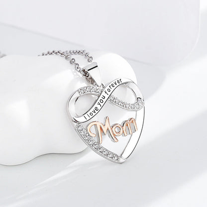 S925 Infinite Love Heart Design Mom Pendant Silver Necklace