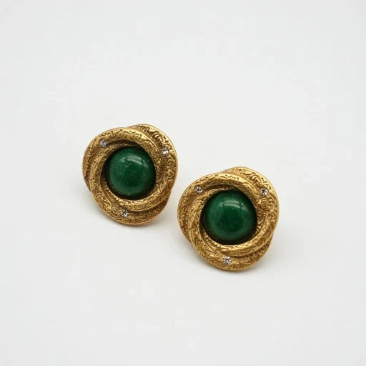 Vintage natural stone court-style earrings