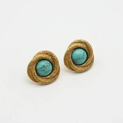 Vintage natural stone court-style earrings