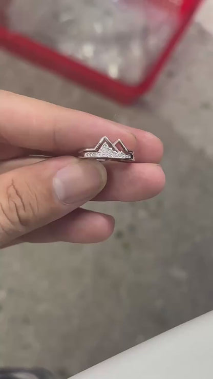 s925 Sterling Silver Mountain peak Diamond Ring Adjustable