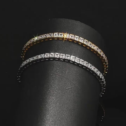 3x3 Square Zircon Tennis Bracelet with Figure-Eight Clasp, Unisex