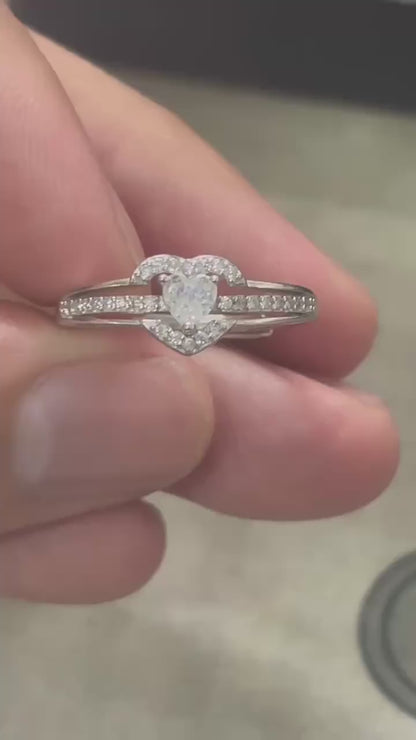 s925 Sterling Silver Diamond Heart Ring - Engagement Wedding Bridal Jewelry